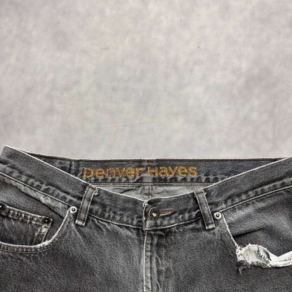 Denver Hayes Mens 34x30 Faded Black Distressed Straight Leg Denim Jeans - Picture 4 of 11